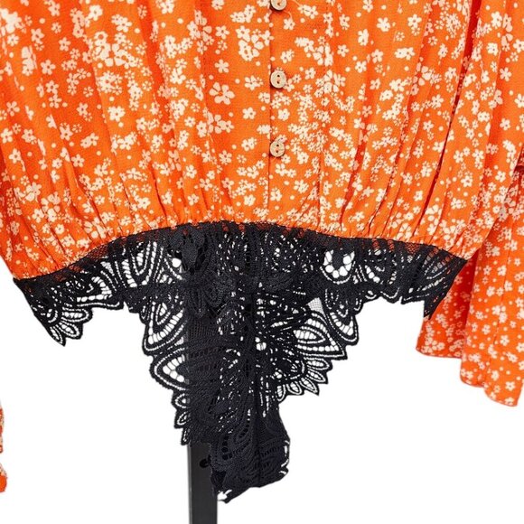 Intimately Free People Shes Ditsy Bodysuit, V-Neck, Floral, Lace Bottom, Size S - Picture 10 of 10